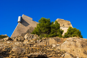 Castell de la Trinitat, restored with a blend of contemporary and ancient styles, on the heights of Roses on the Costa Brava, Spain