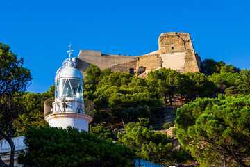Castell de la Trinitat, restored with a blend of contemporary and ancient styles, on the heights of...