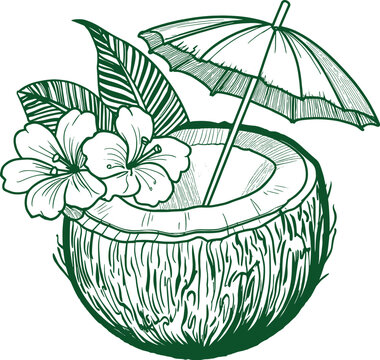coconut drink with umbrella and flowers clip art preview