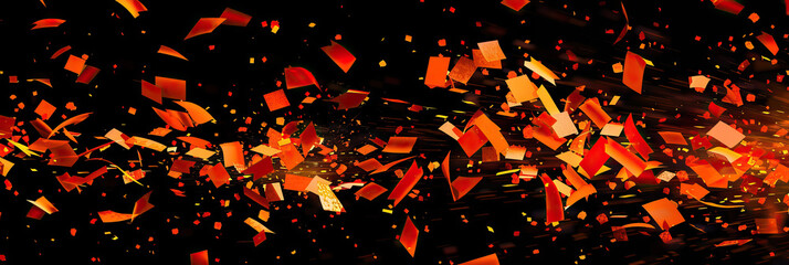Orange Burst Bursts: A burst of orange confetti exploding against a black background, creating a striking visual for events or promotional materials.