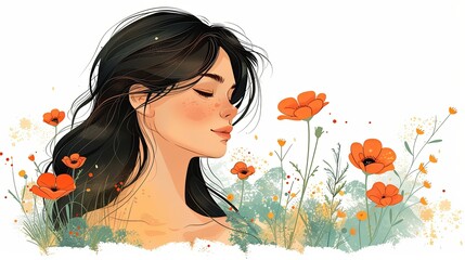 Happy Womens Day March 8! Cute cards and posters for the spring holiday. Vector illustration of a date, a woman and a bouquet of flowers