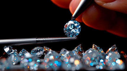 Close-up of luxurious diamonds being examined and selected for jewelry making