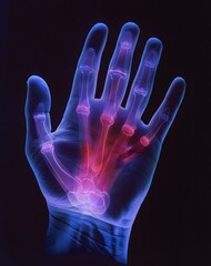 Obraz premium Skeletal hand, abstract illustration on a black background.