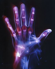 Naklejka premium Skeletal hand, abstract illustration on a black background.