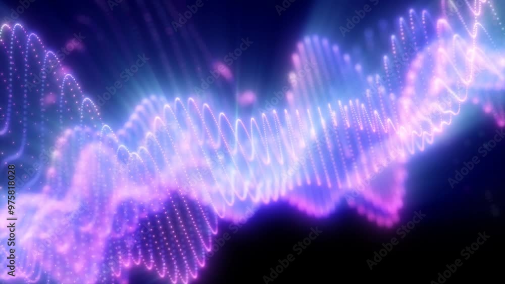 Poster vibrant pink and purple light waves pulse across a dark background, creating a futuristic and dynami
