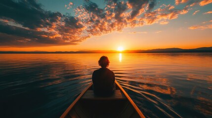 Fototapeta premium Solitude at Sunset on a Tranquil Lake