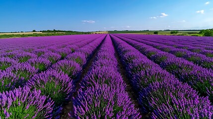 Fototapeta premium Aerial View of Lavender Field with Blue Sky and Clouds