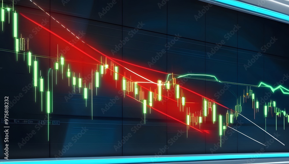 Poster 3d rendering of the stock market graph and candlestick chart on digital screen generated by ai