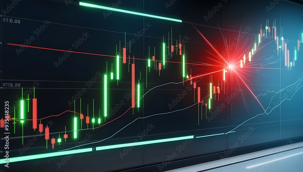 Poster 3d rendering of the stock market graph and candlestick chart on digital screen generated by ai