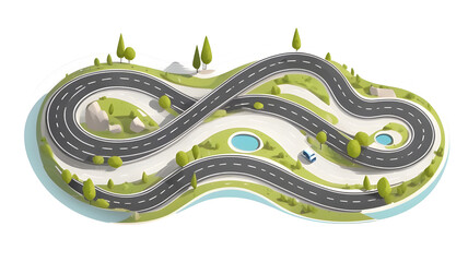 Obraz premium Curvy Road Isolated on White or Transparent Background 