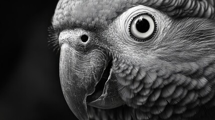 Obraz premium Close-up of African Grey parrots eyes and beak, showing intricate details of its intelligent expression.