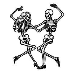 dancing skeletons couple Halloween party sketch