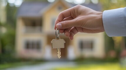 client receiving house key from a professional real estate agent, highlighting the key handover process in property sales, new home ownership, and investment success