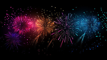 Fototapeta premium “Colorful fireworks illuminating the dark sky background, creating a vibrant and celebratory display of lights and bursts.”