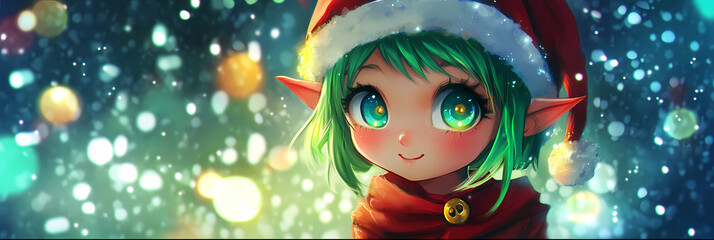 Naklejka premium Chibi Anime Girl Christmas Elf – No Background PNG Clipart