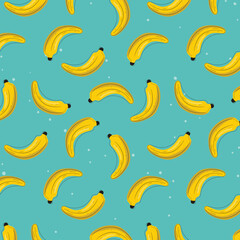 Exotic seamless banana pattern on blue background. Pop art illustration for fabric, paper, banner, wallpaper and textile