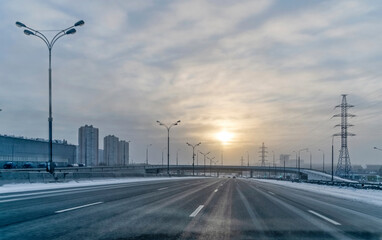 On the morning of the first of January, there are few cars on the highway