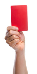 hand holding red card in sport against transparent background