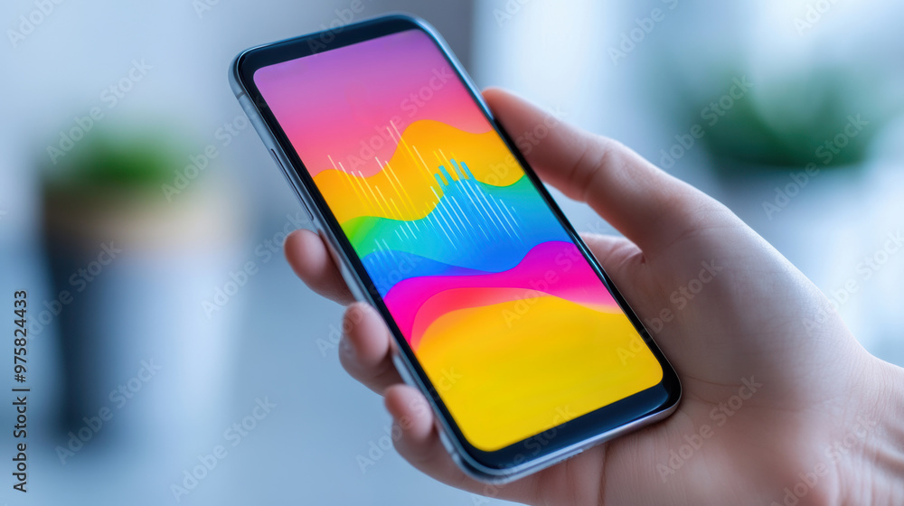 Canvas Prints A person holding a smartphone with colorful background on the screen, AI