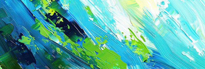 Bold Strokes: A dynamic and colorful abstract painting in shades of blue and green, ideal for environmental or eco-friendly businesses.