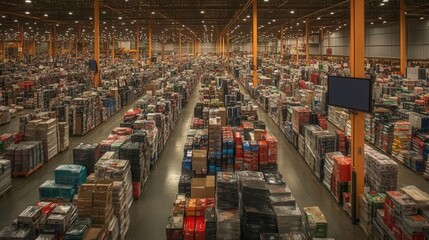 Obraz premium A warehouse filled with Black Friday purchases.