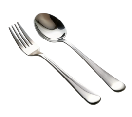 stainless spoon and fork isolated on transparent background