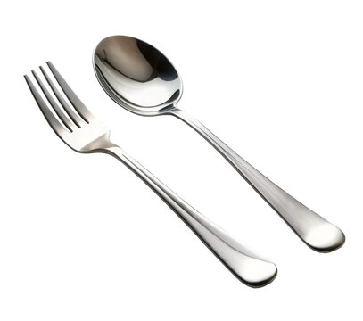 stainless spoon and fork isolated on transparent background