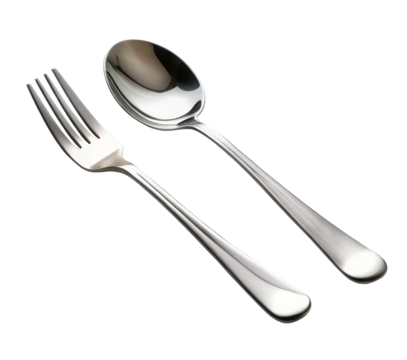 stainless spoon and fork isolated on transparent background