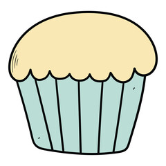 Hand drawn cartoon cupcake on white background.