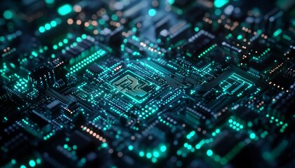 Fototapeta premium Intricate Details of a Nanoscale Electronic Circuit Illustrating the Advancements in Nano Technology