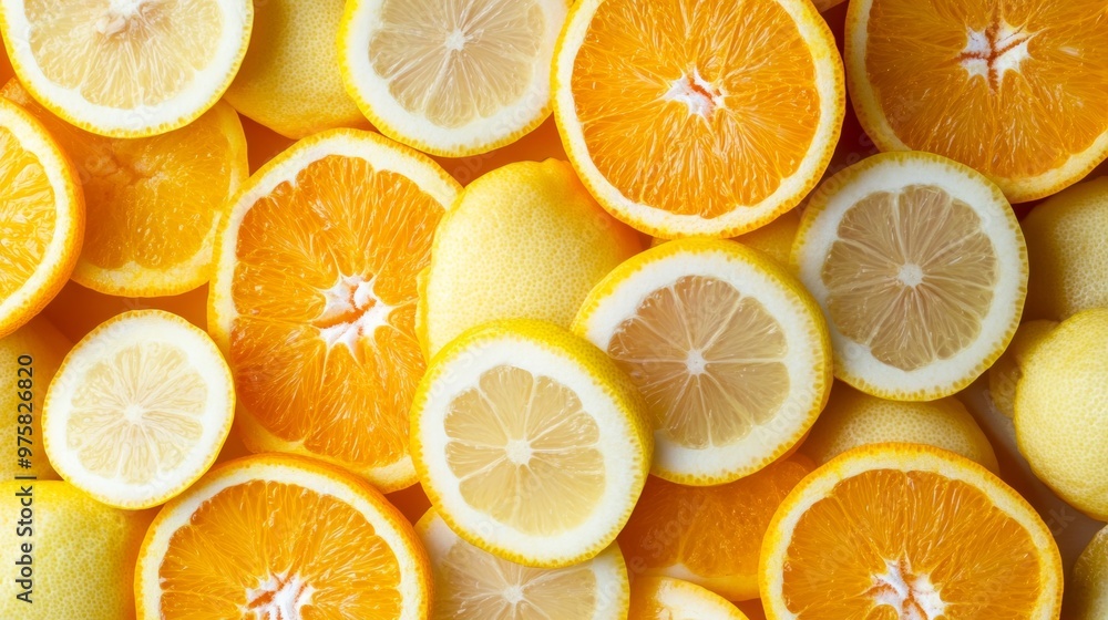 Aufkleber Sliced Oranges and Lemons Creating a Colorful Vitamin C Background