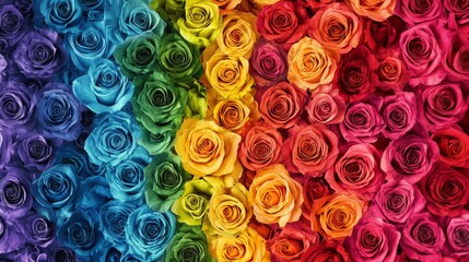 Vibrant Rainbow Roses Pattern on Wide Background