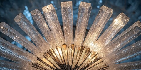 Glass chandelier with a fan-like design.