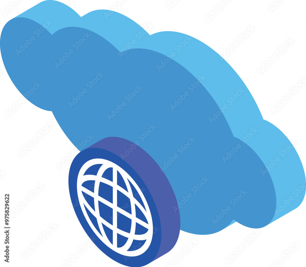 Aufkleber blue cloud computing connecting to global network isometric icon represents global connectivity and 