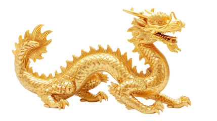 Obraz premium Golden Chinese dragon statue on transparent background