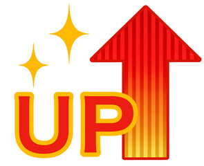 矢印　上向き　up      アップ　上昇　右肩上がり　素材　あしらい　パーツ　飾り　キラキラ　文字　増加　伸びる　好調　急成長　急上昇　成績　業績　学力　価格　物価　売上　株式　資産　景気　営業　貯金　給料　白背景　白バック　透過