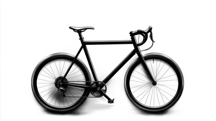 Fototapeta premium A black bicycle with a white background. The bike is leaning against a wall