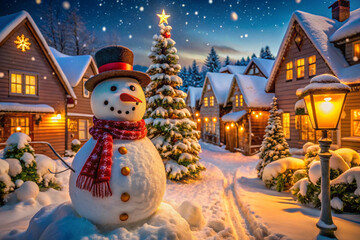 Obraz premium snowman and christmas tree