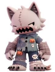 かわいいフェルト風の狼男（ウェアウルフ）(背景透過:明るめ用)