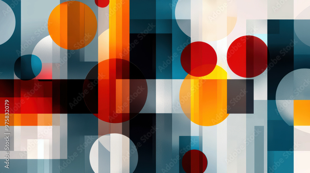 Aufkleber a colorful abstract painting with many different colored circles and squares. the painting is full o