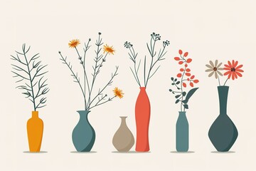 Set of cute colorful hand drawn flower pots. Flat style, doodle home plants. Botany hand drawn illustrations of gardening. Urban jungle. Spring time. Natural trendy home decor