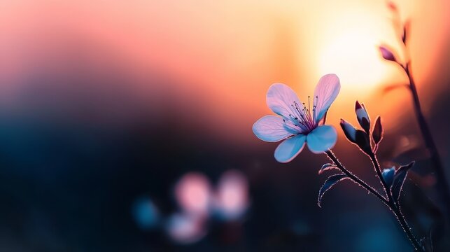  A tight shot of a flower atop its stem against a softly blurred sunbackground