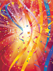 A dynamic congratulation banner with vibrant colors, stars, and streamers, highlighting the success of a milestone event. Energetic, celebratory atmosphere