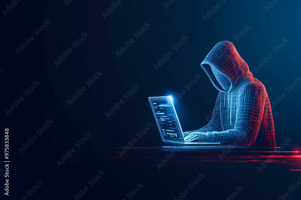 Poster abstract hacker with laptop on technology dark background.