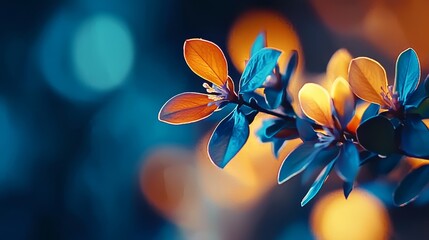  A tight shot of a bloom on a branch against a softly blurred backdrop of lights