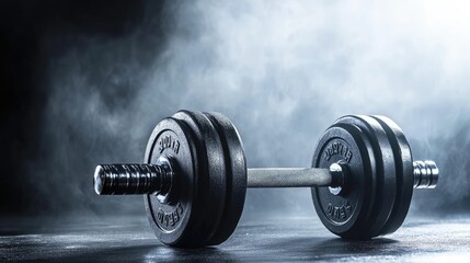 Naklejka premium A pair of dumbbells are sitting on a wet floor
