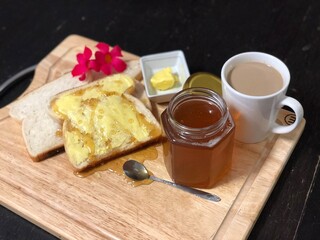 Honey on toast and coffee