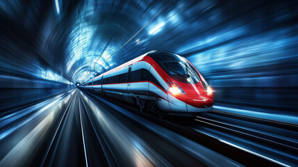 Obraz premium A train is traveling through a tunnel. The tunnel is dark and the train is the only thing visible