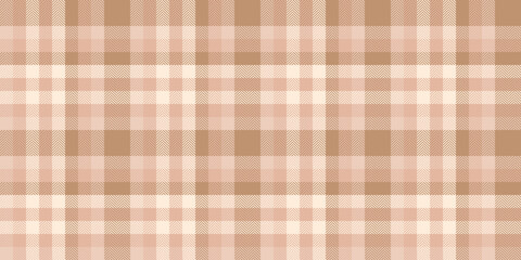 Patterned vector seamless fabric, regular plaid check pattern. Outline textile tartan texture background in light and orange colors.