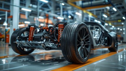 Fototapeta premium Industrial 4.0, AI generated, close up of modern factory machinery, car factory line